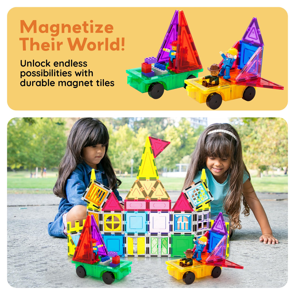 PicassoTiles PT21 2-Piece Magnetic Car Base Set – Compatible with Bricks & Tiles, STEM Toy for Ages 3+