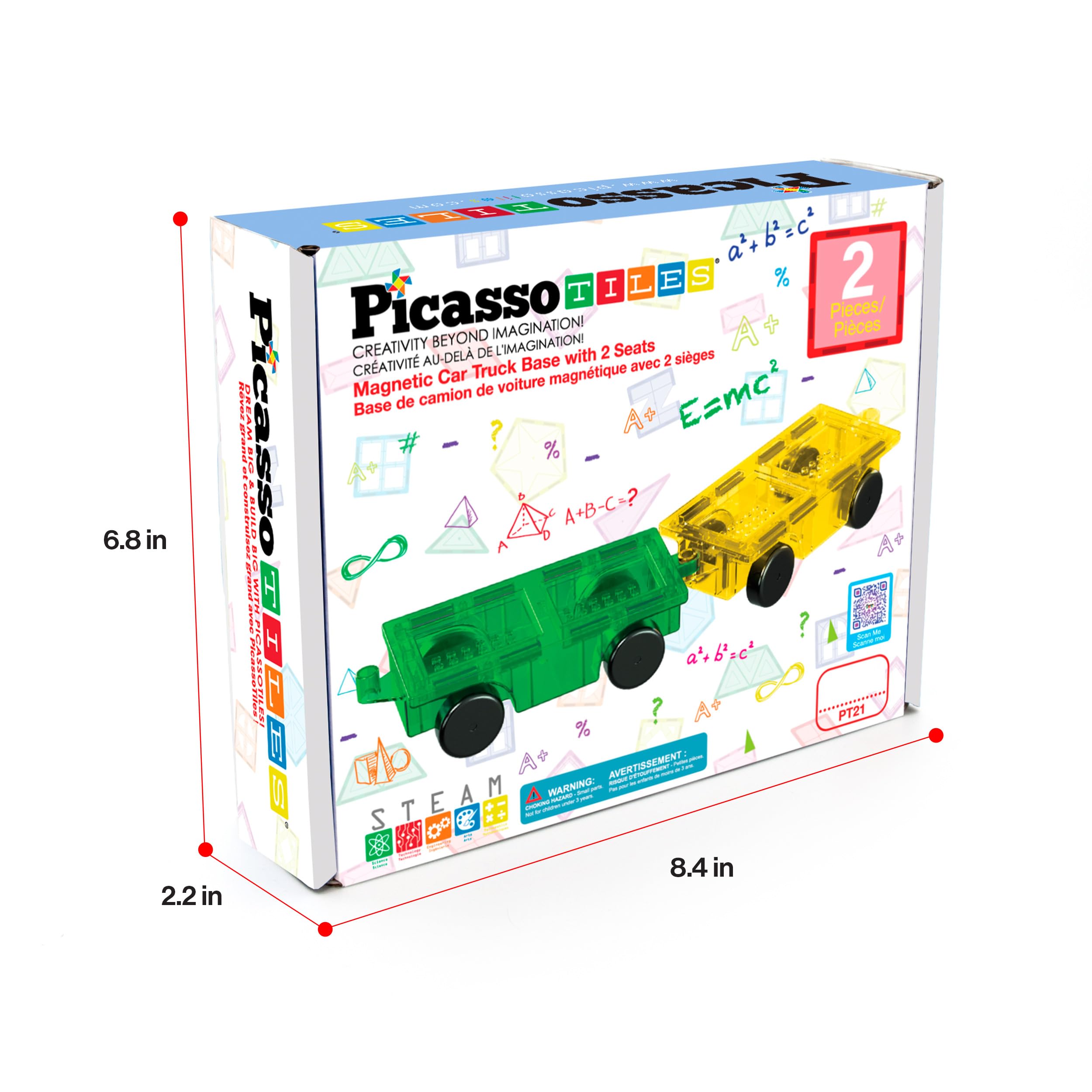 PicassoTiles PT21 2-Piece Magnetic Car Base Set – Compatible with Bricks & Tiles, STEM Toy for Ages 3+