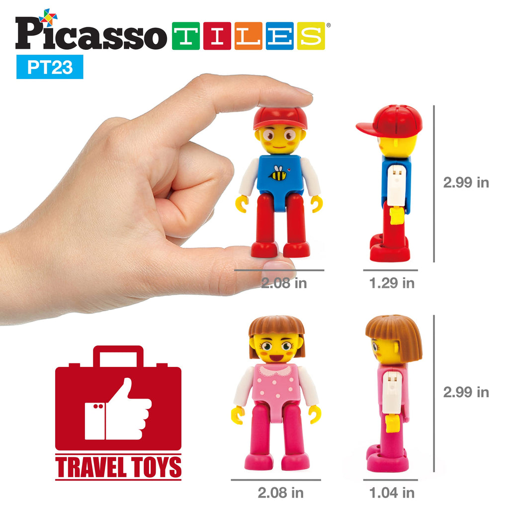 PicassoTiles PT23 Magnetic Car Play Set with 2 Action Figures – STEM Building Blocks for Kids 3+
