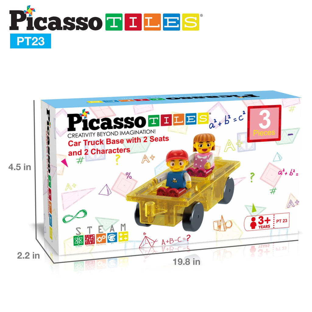 PicassoTiles PT23 Magnetic Car Play Set with 2 Action Figures – STEM Building Blocks for Kids 3+