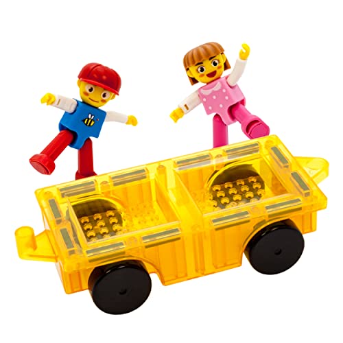 PicassoTiles PT23 Magnetic Car Play Set with 2 Action Figures – STEM Building Blocks for Kids 3+