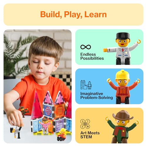 PicassoTiles PTA02 Magnetic Character Action Figures Expansion Pack – 4-Piece Pretend Play Set