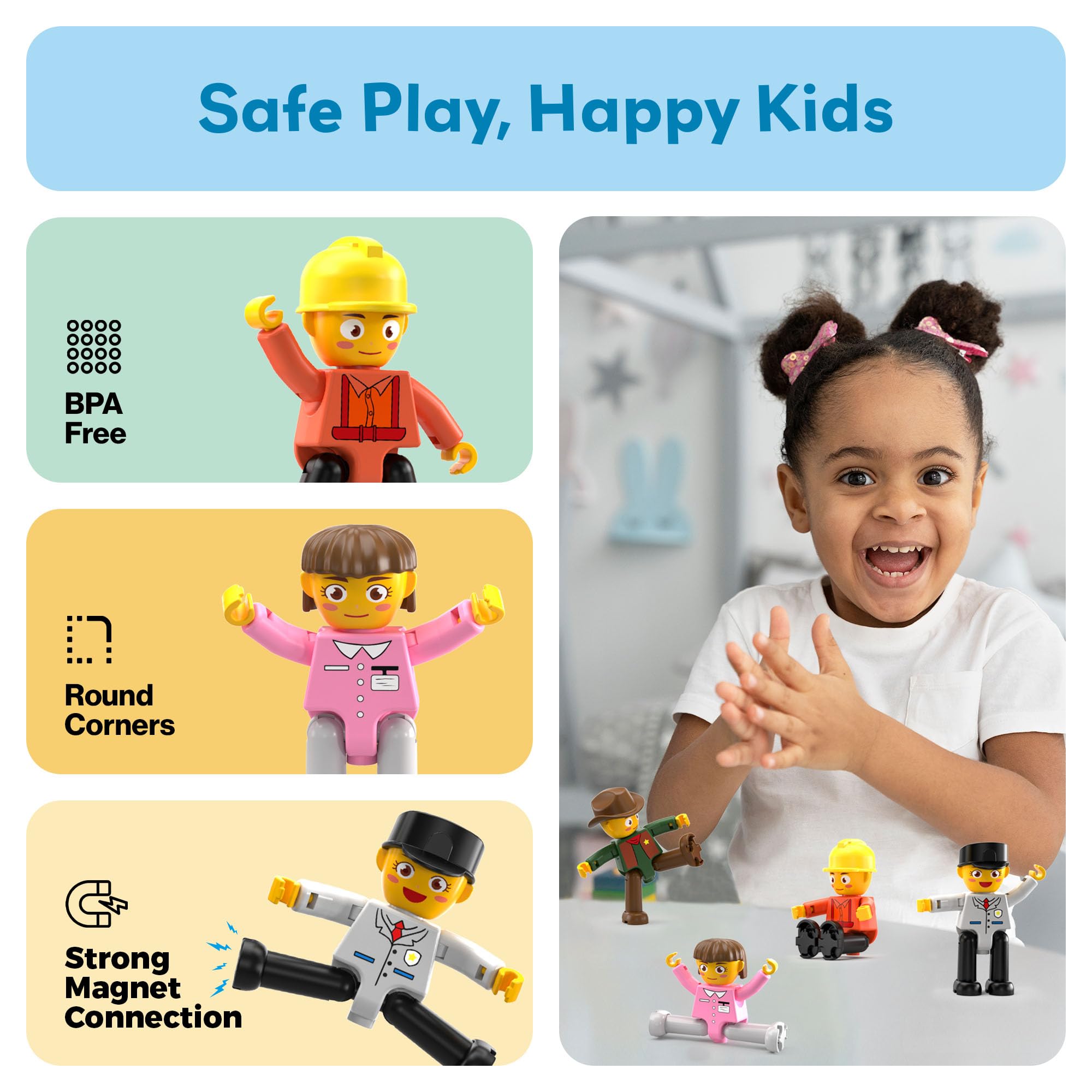 PicassoTiles PTA02 Magnetic Character Action Figures Expansion Pack – 4-Piece Pretend Play Set