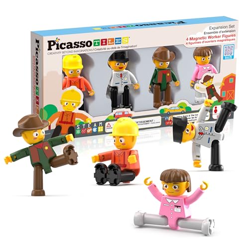 PicassoTiles PTA02 Magnetic Character Action Figures Expansion Pack – 4-Piece Pretend Play Set