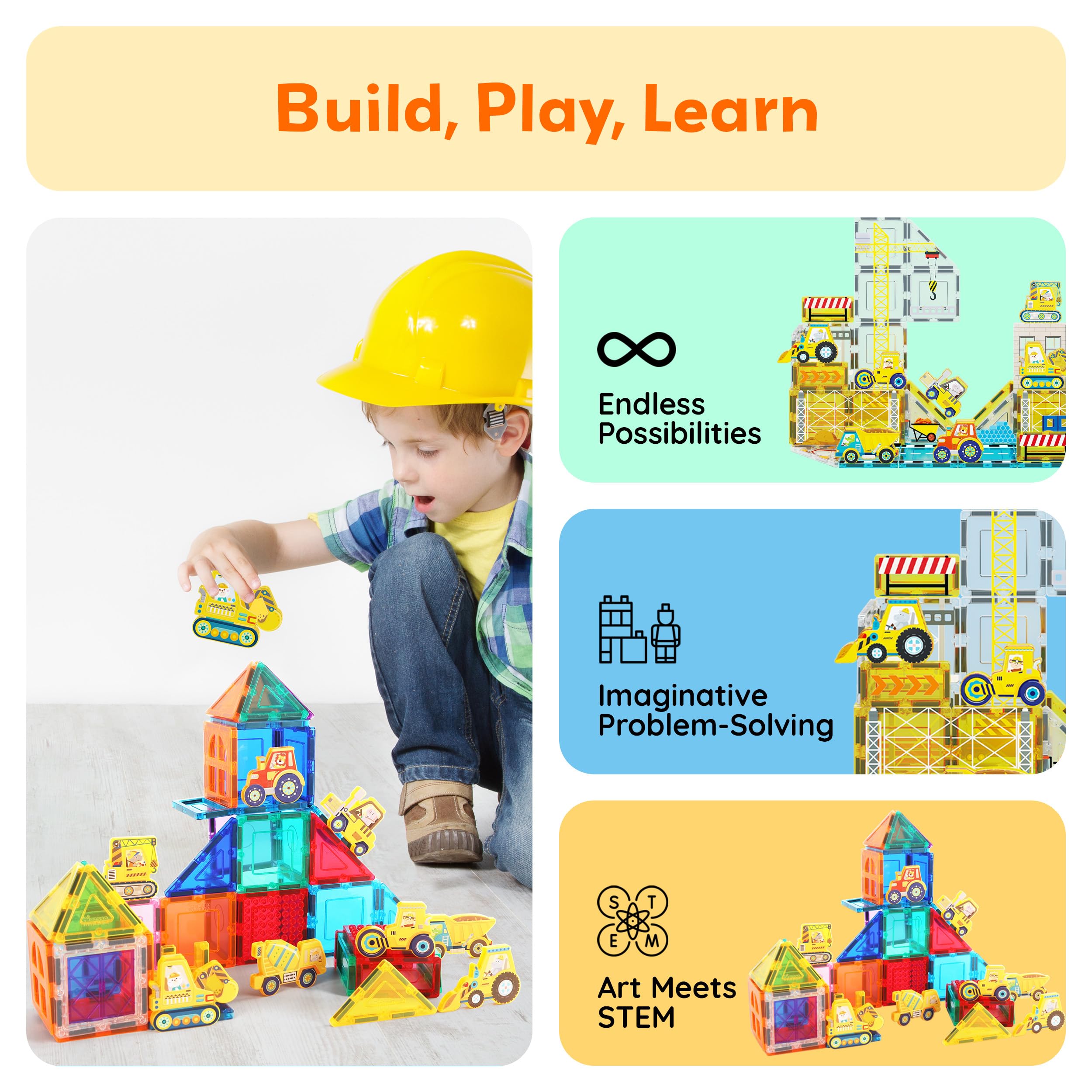 PicassoTiles PTA21 Magnetic Vehicle Add-On Set – 8 Construction Figures with Zoo Animal Drivers, Compatible with Magnetic Tiles