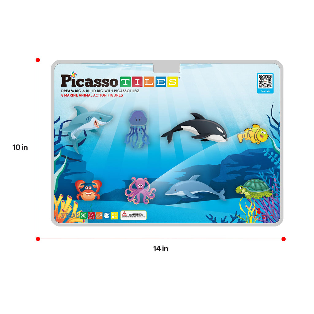 PicassoTiles PTA25 8-Piece Marine Animal Magnetic Action Figures Set – Compatible with Building Tiles, STEAM Toy for Kids 3+