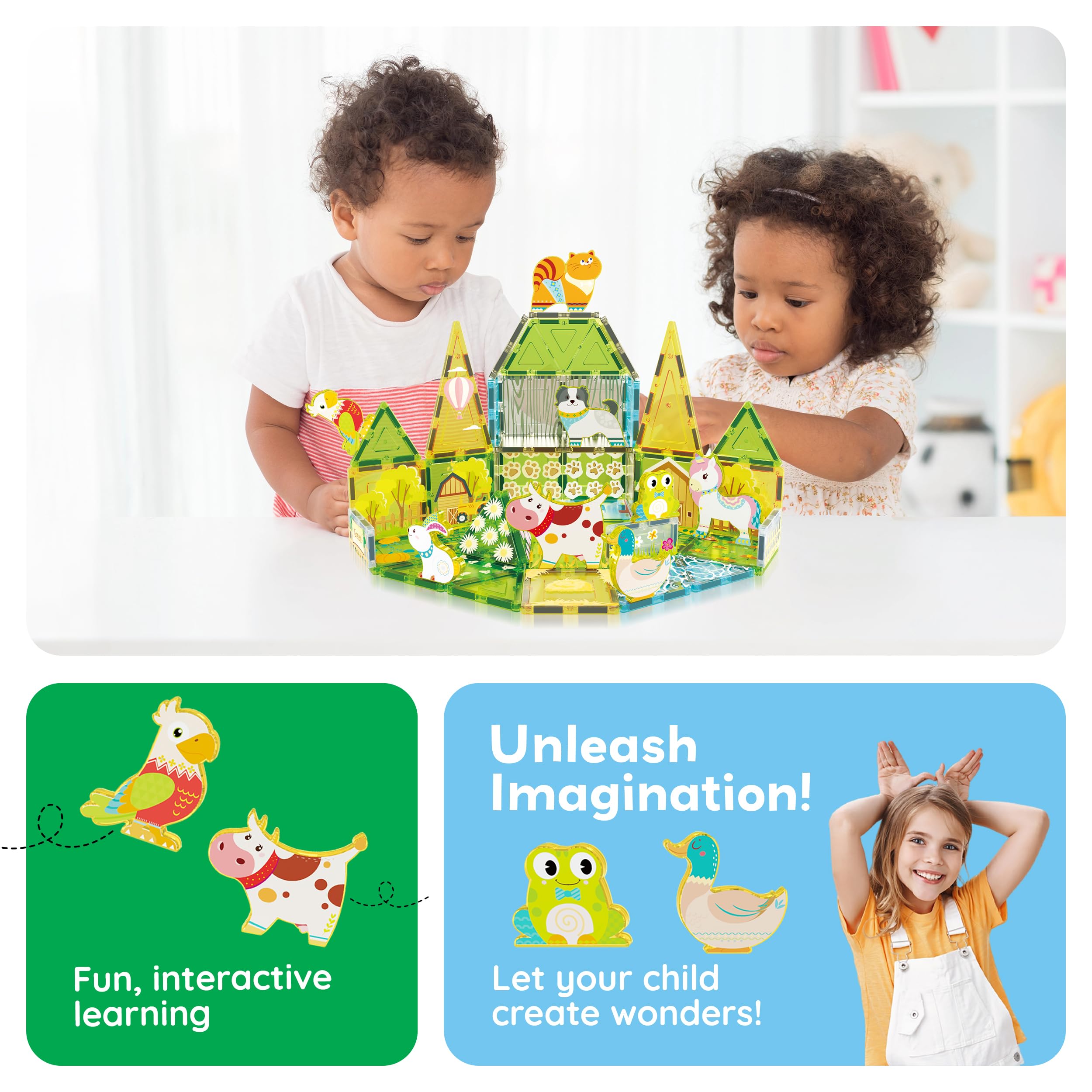 PicassoTiles PTA27 8-Piece Magnetic Farm Animal Figures – Add-On Set for Magnetic Tiles