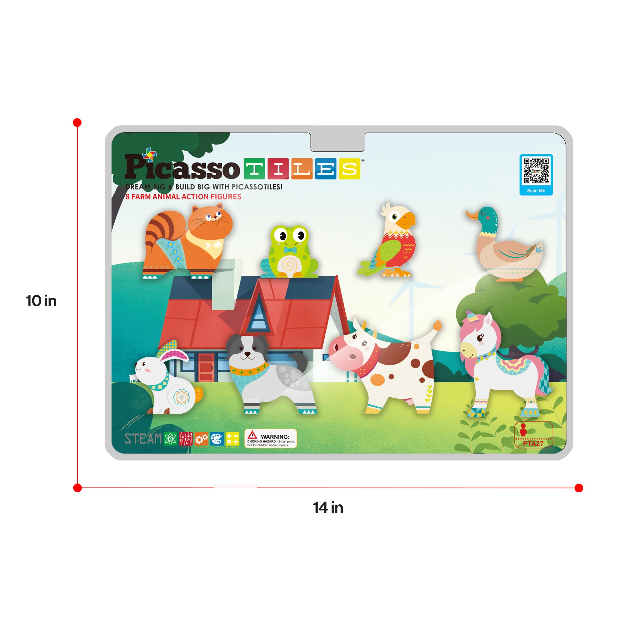 PicassoTiles PTA27 8-Piece Magnetic Farm Animal Figures – Add-On Set for Magnetic Tiles