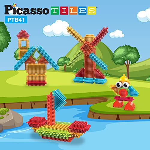 PicassoTiles PTB41 Hedgehog Blocks - 41 Piece STEM Building Set with Idea Booklet