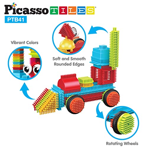 PicassoTiles PTB41 Hedgehog Blocks - 41 Piece STEM Building Set with Idea Booklet