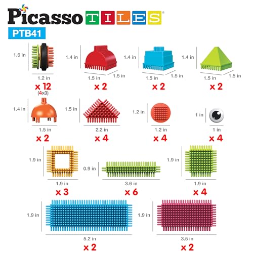 PicassoTiles PTB41 Hedgehog Blocks - 41 Piece STEM Building Set with Idea Booklet