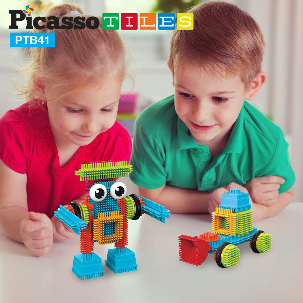 PicassoTiles PTB41 Hedgehog Blocks - 41 Piece STEM Building Set with Idea Booklet