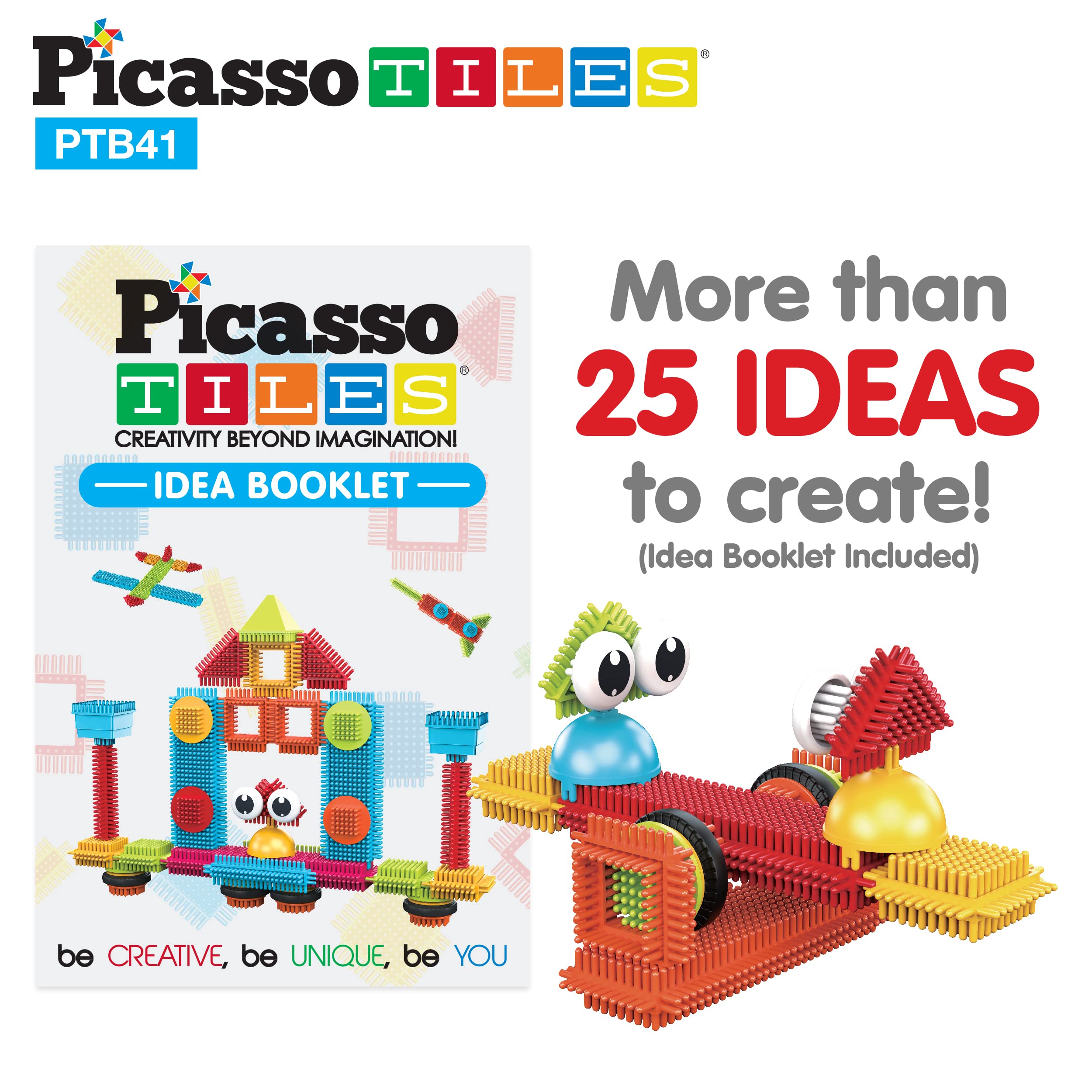 PicassoTiles PTB41 Hedgehog Blocks - 41 Piece STEM Building Set with Idea Booklet