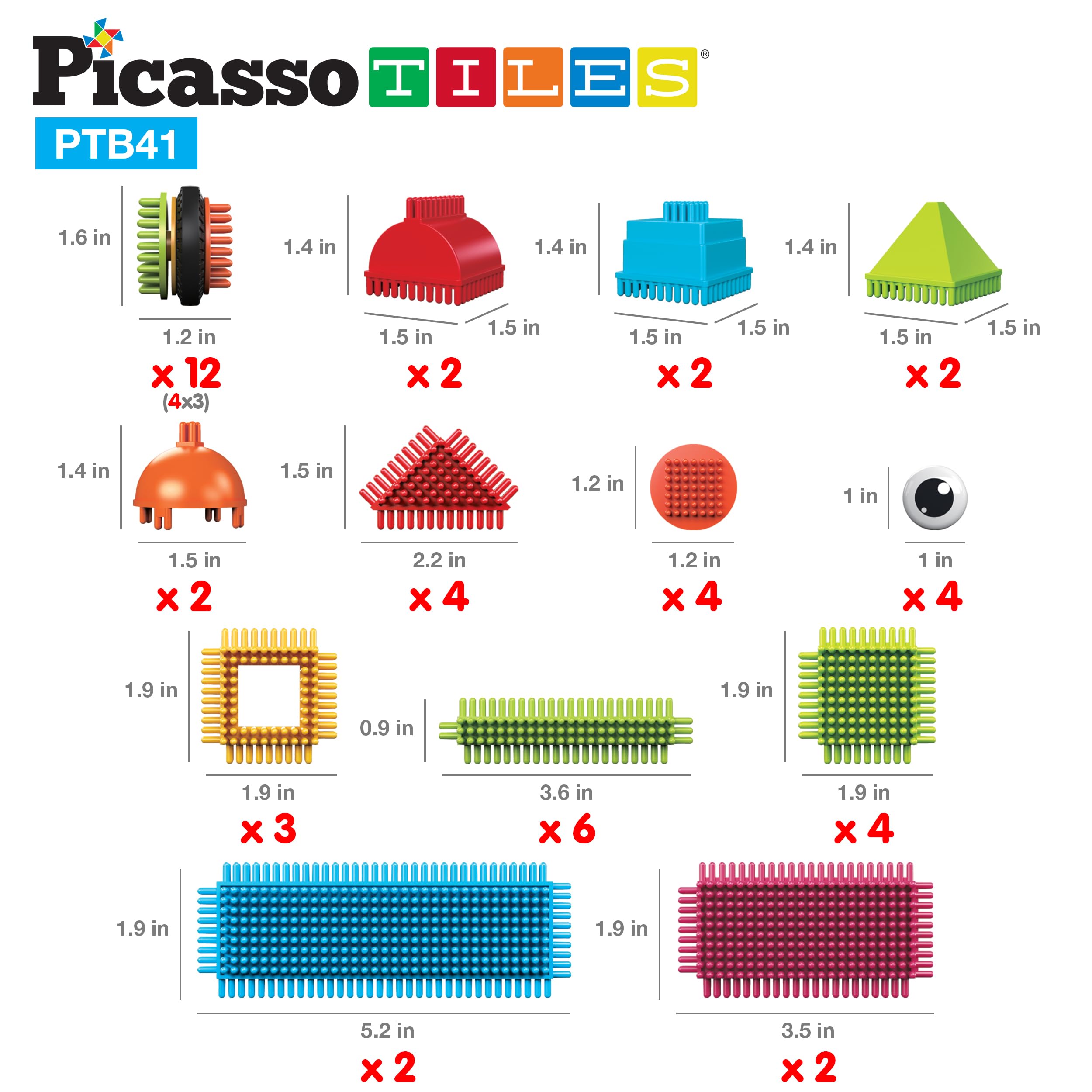 PicassoTiles PTB41 Hedgehog Blocks - 41 Piece STEM Building Set with Idea Booklet