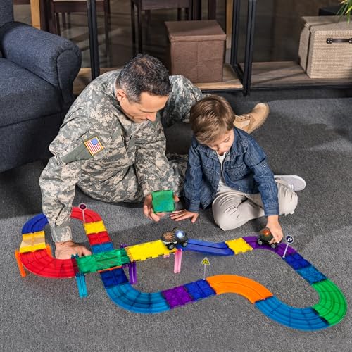 PicassoTiles PTE10 2-Piece Dinosaur Race Truck Cars for Magnetic Race Tracks, Ages 3+