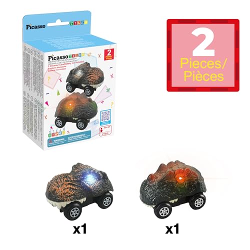 PicassoTiles PTE10 2-Piece Dinosaur Race Truck Cars for Magnetic Race Tracks, Ages 3+