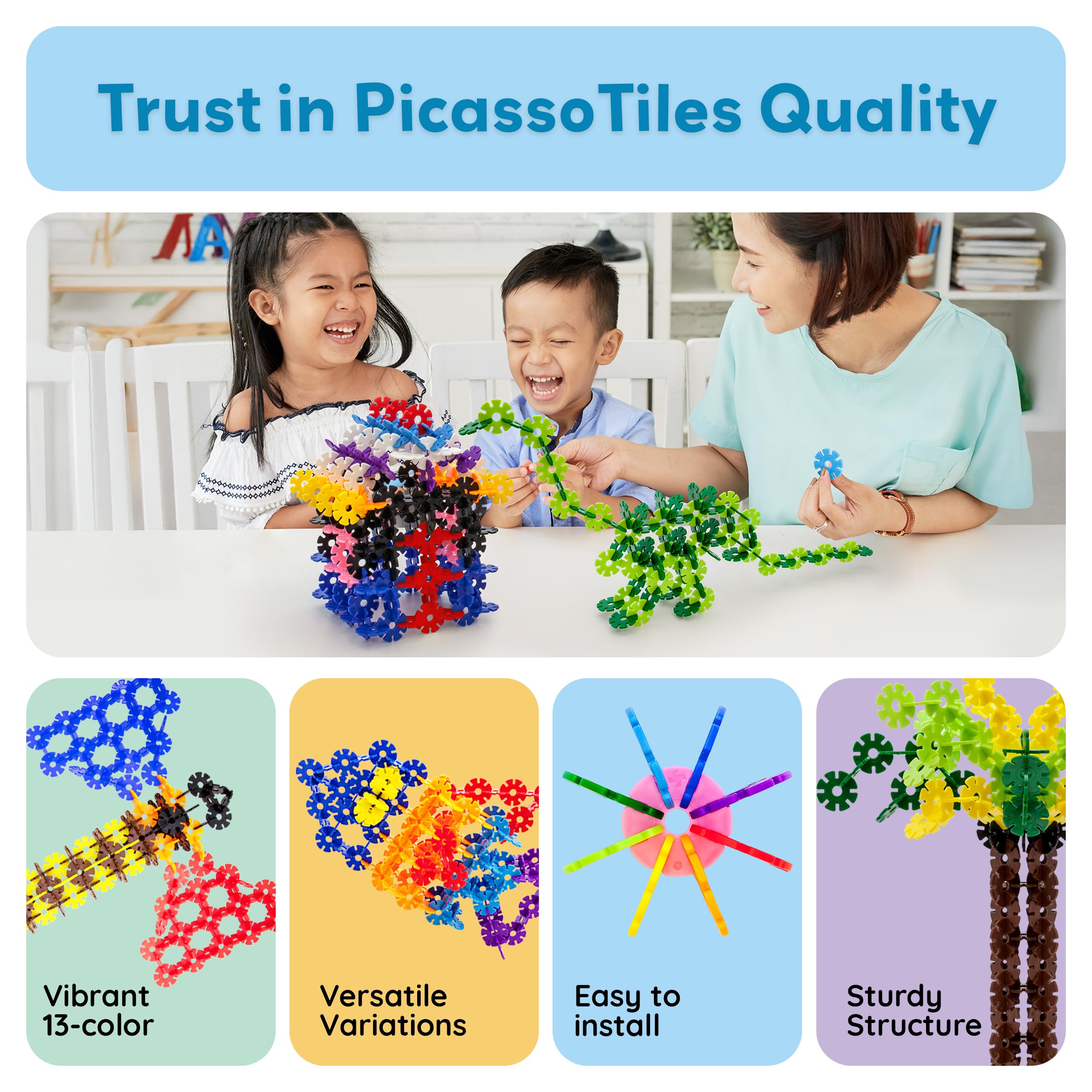 PicassoTiles PTF300 300-Piece Interlocking Disc Building Chips in 12 Colors – STEM Toy for Ages 3+