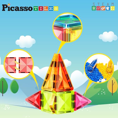PicassoTiles PTM13 Travel Size Mini Diamond Magnetic Building Blocks – 13-Piece STEM Toy Set for Ages 3+