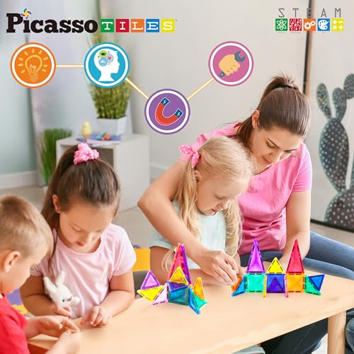 PicassoTiles PTM13 Travel Size Mini Diamond Magnetic Building Blocks – 13-Piece STEM Toy Set for Ages 3+