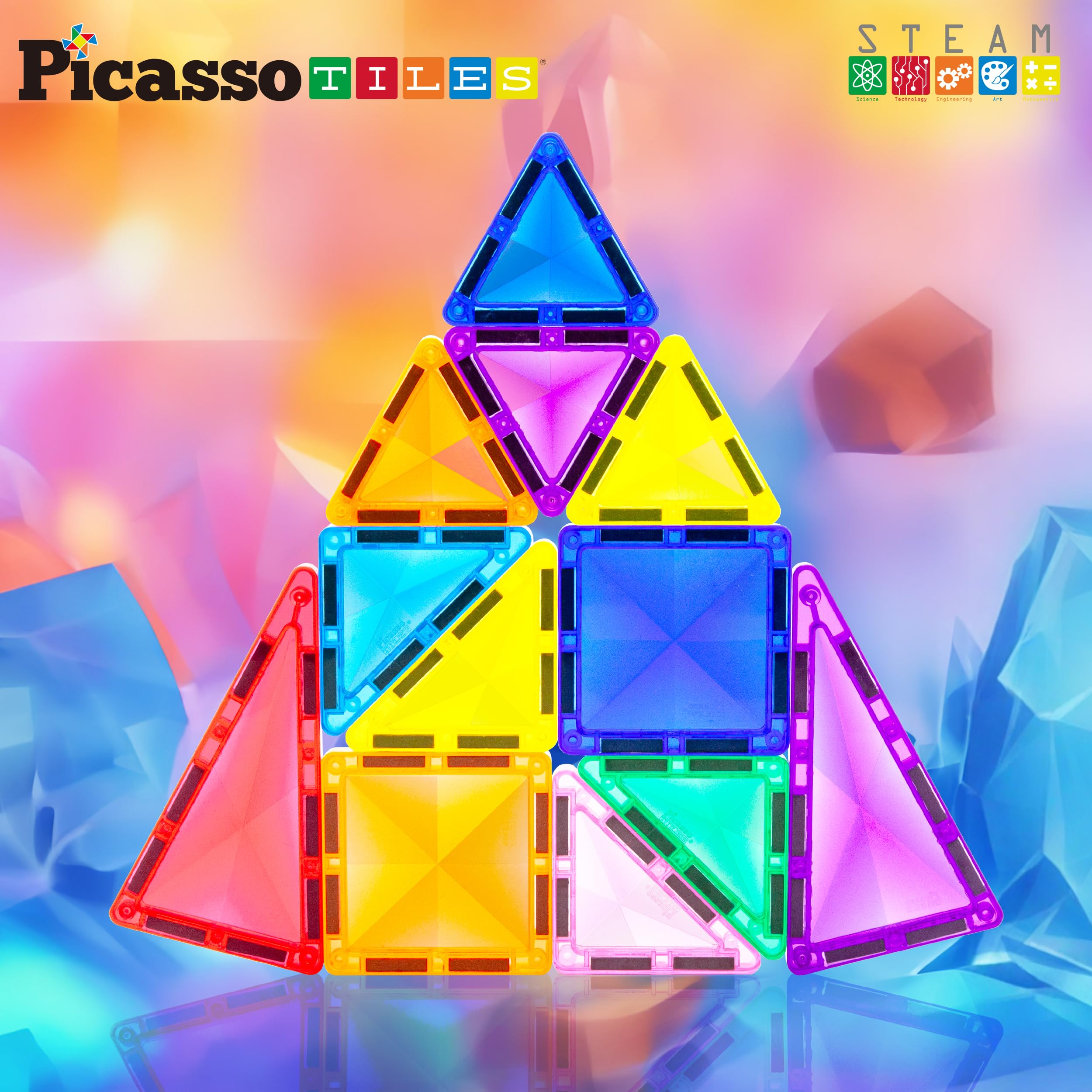 PicassoTiles PTM13 Travel Size Mini Diamond Magnetic Building Blocks – 13-Piece STEM Toy Set for Ages 3+