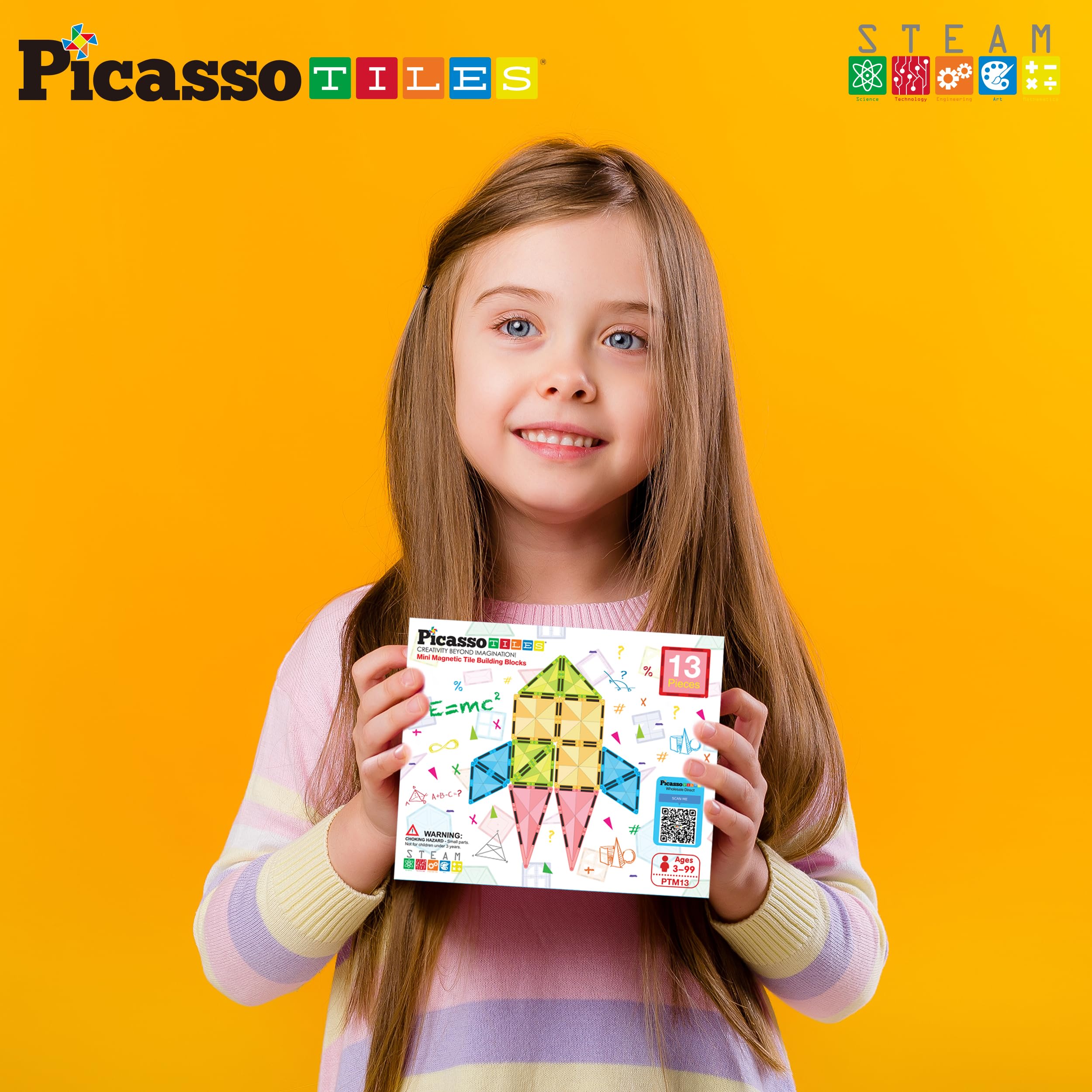 PicassoTiles PTM13 Travel Size Mini Diamond Magnetic Building Blocks – 13-Piece STEM Toy Set for Ages 3+