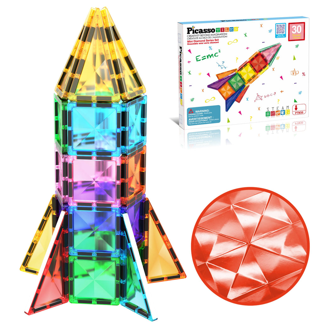 PicassoTiles PTM30 30-Piece Mini Magnetic Tiles Travel Set – STEM Building Toy for Ages 3+