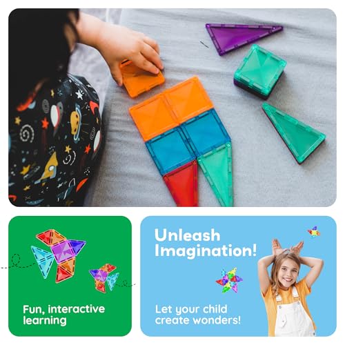 PicassoTiles PTM30 30-Piece Mini Magnetic Tiles Travel Set – STEM Building Toy for Ages 3+