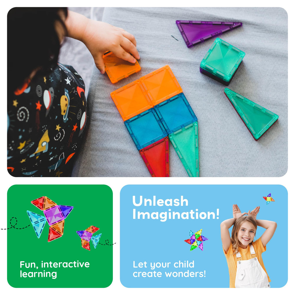 PicassoTiles PTM30 30-Piece Mini Magnetic Tiles Travel Set – STEM Building Toy for Ages 3+