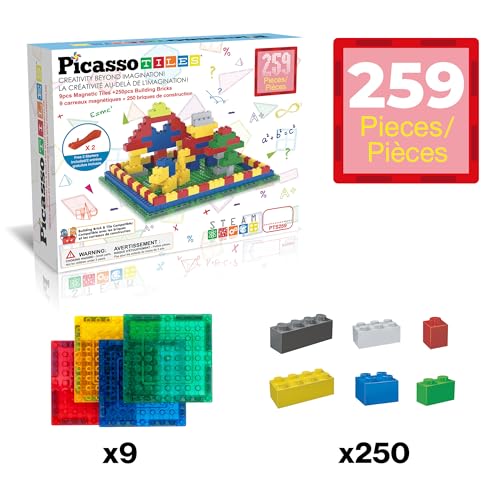 PicassoTiles PTS259 259-Piece Magnetic Brick and Building Block Set – STEM Toy for Ages 3+