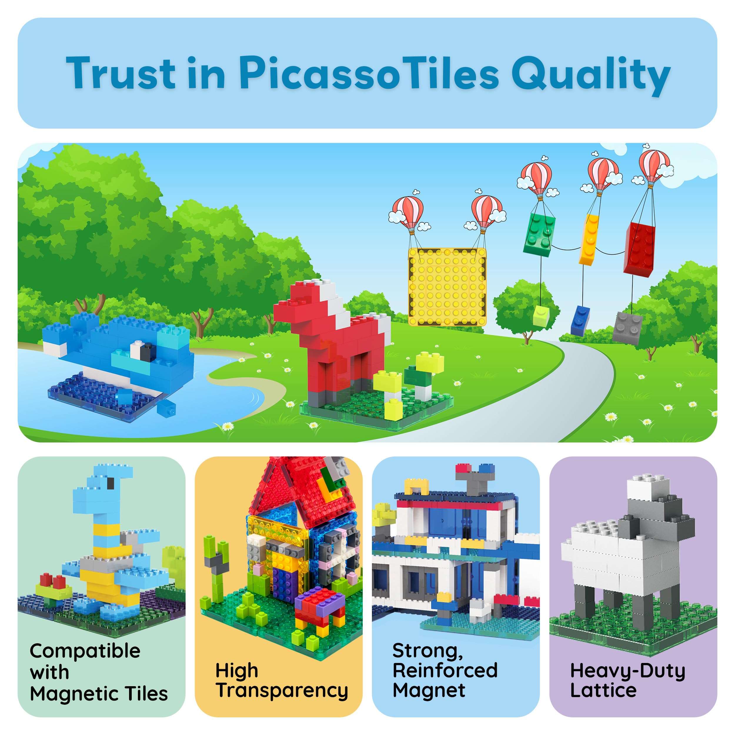 PicassoTiles PTS259 259-Piece Magnetic Brick and Building Block Set – STEM Toy for Ages 3+