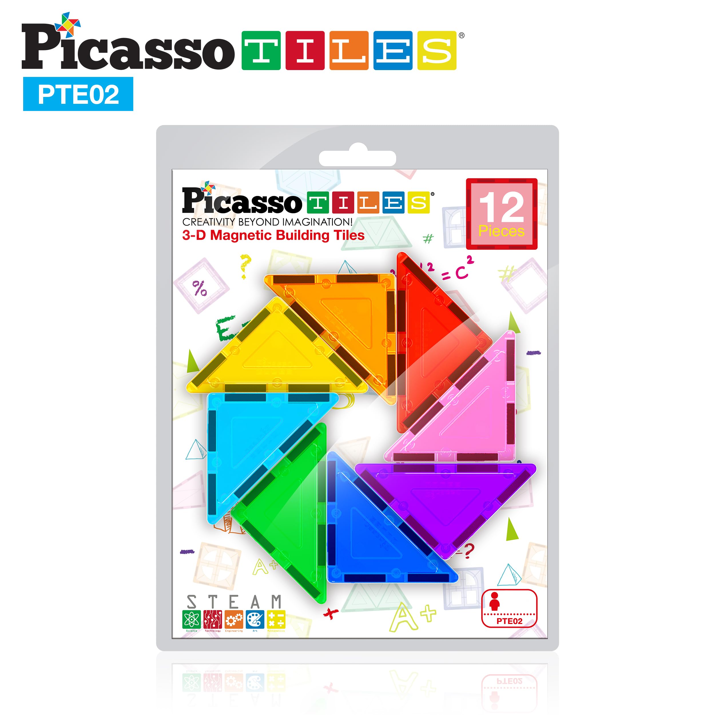 PicassoTiles Right Triangle Magnet Tiles (12-Piece) – STEM Building Block Expansion Pack