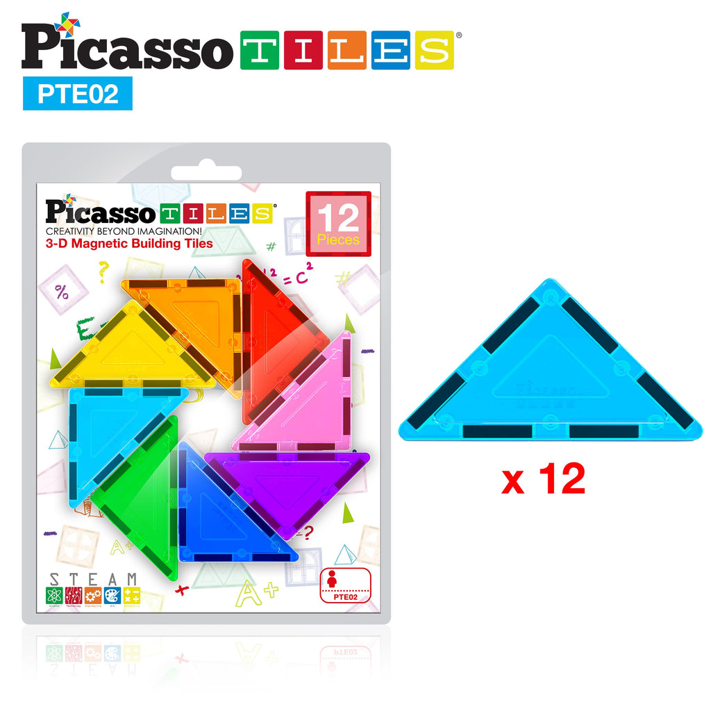 PicassoTiles Right Triangle Magnet Tiles (12-Piece) – STEM Building Block Expansion Pack