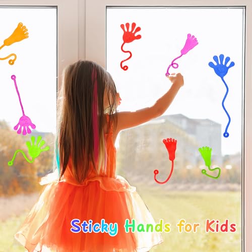 PICcircuit 60-Pack Stretchy Sticky Hands and Feet – Rainbow TPR Party Favors for Kids Ages 4-8, Goodie Bag Stuffers, Classroom Prizes, Birthday Supplies