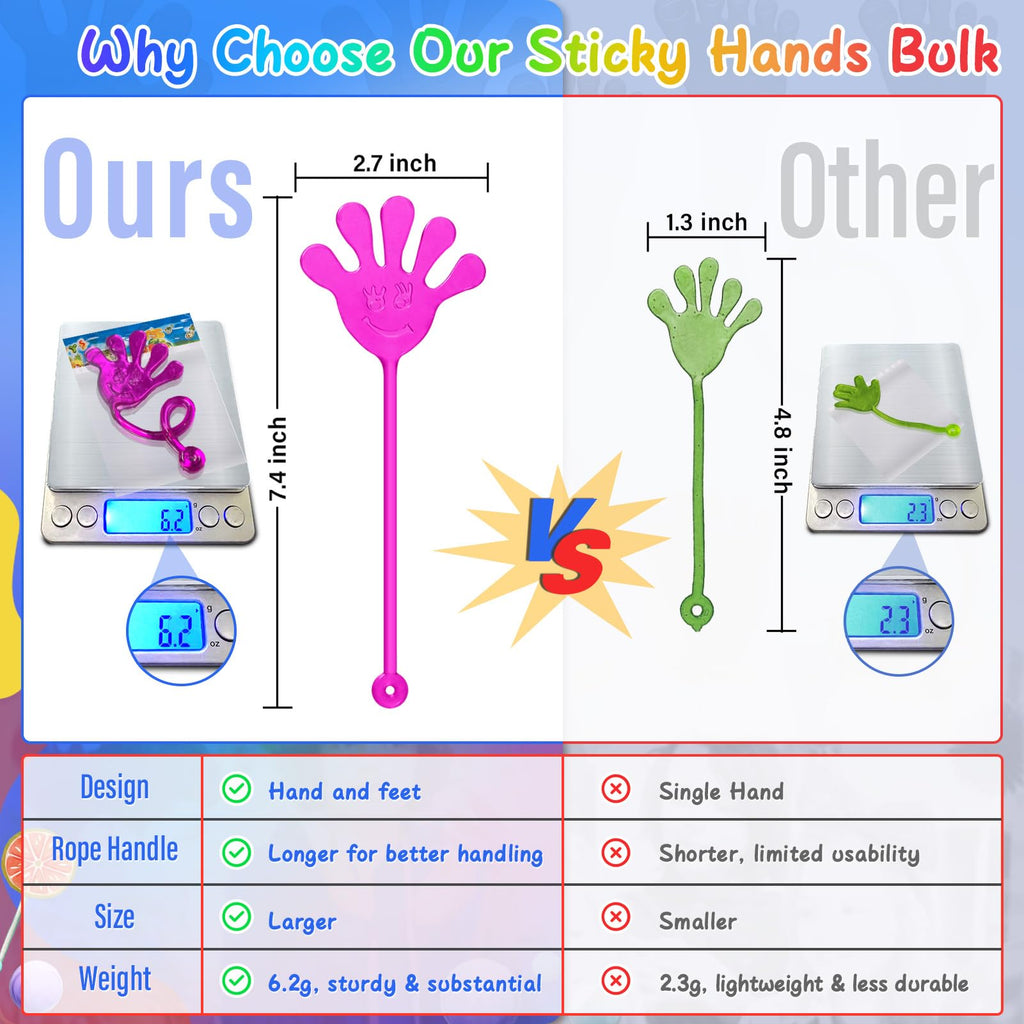 PICcircuit 60-Pack Stretchy Sticky Hands and Feet – Rainbow TPR Party Favors for Kids Ages 4-8, Goodie Bag Stuffers, Classroom Prizes, Birthday Supplies