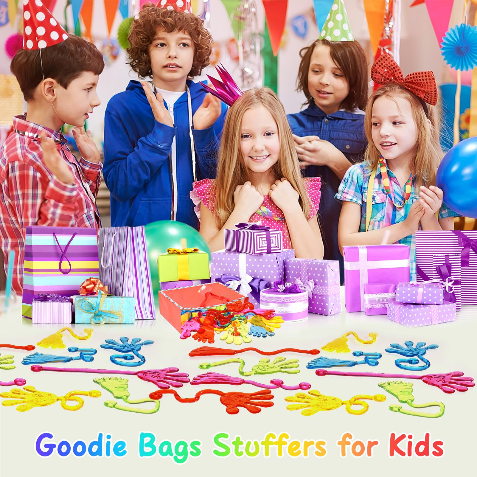 PICcircuit 60-Pack Stretchy Sticky Hands and Feet – Rainbow TPR Party Favors for Kids Ages 4-8, Goodie Bag Stuffers, Classroom Prizes, Birthday Supplies