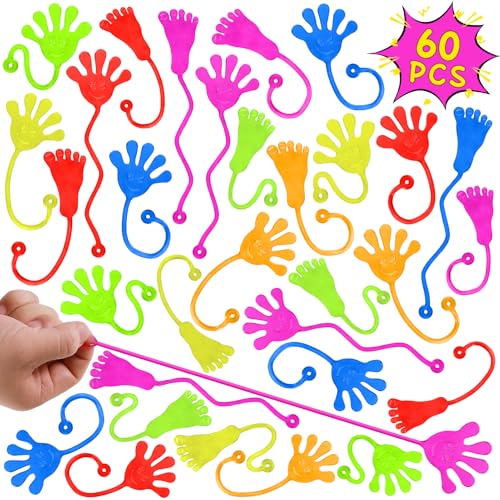 PICcircuit 60-Pack Stretchy Sticky Hands and Feet – Rainbow TPR Party Favors for Kids Ages 4-8, Goodie Bag Stuffers, Classroom Prizes, Birthday Supplies