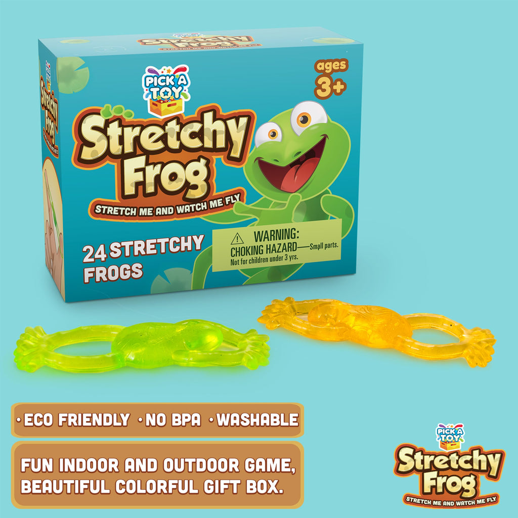 PICK A TOY Sticky Frog Toys 24 Pack – Stretchy Wall Crawlers for Party Favors, Piñata Fillers, and Classroom Rewards