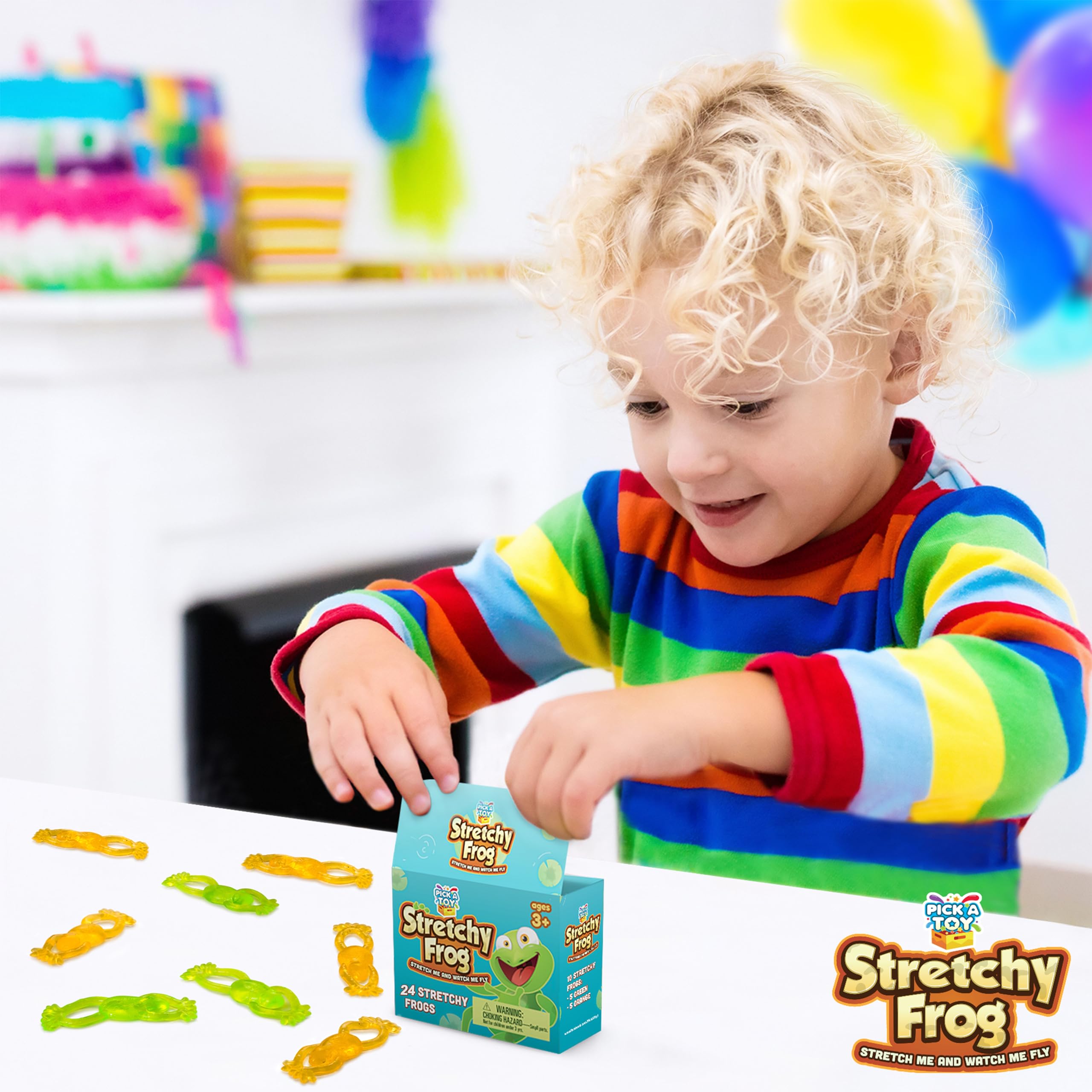 PICK A TOY Sticky Frog Toys 24 Pack – Stretchy Wall Crawlers for Party Favors, Piñata Fillers, and Classroom Rewards