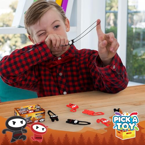 PICK A TOY Stretchy Flying Ninja Slingshot 12-Pack – Sticky Party Favors for Kids Ages 3+, BPA-Free, Washable
