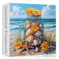 PICKFORU 1000-Piece Beach Puzzle – Seashell Jar with Sunflowers & Starfish, Coastal Summer Jigsaw for Adults