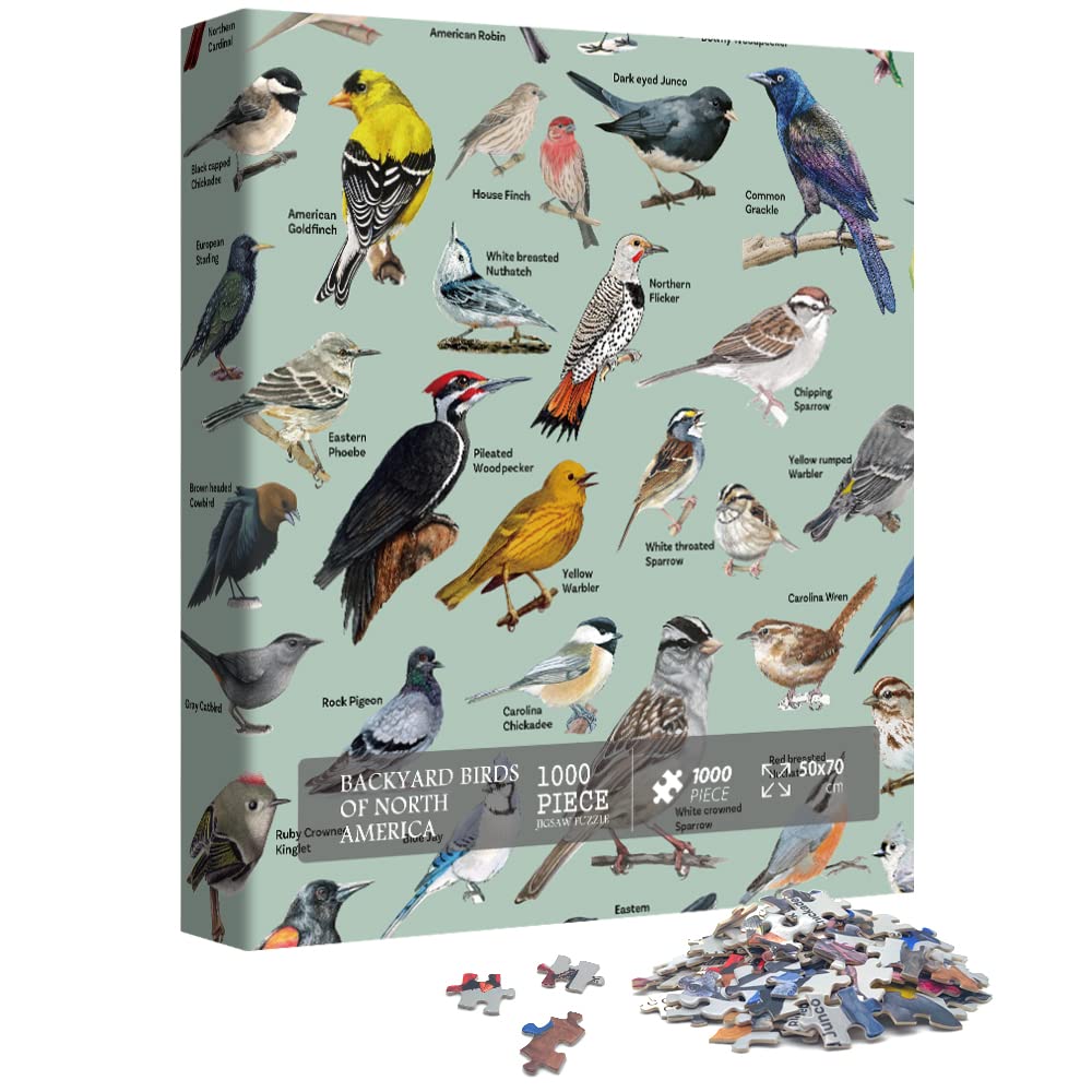 PICKFORU 1000 Piece Bird Puzzle – Backyard Birds of North America with 47 Species Labeled