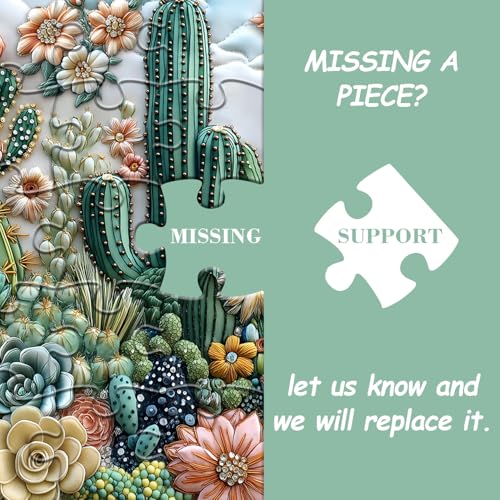 PICKFORU 1000-Piece Cactus Puzzle – Floral Embroidery-Inspired Jigsaw for Adults
