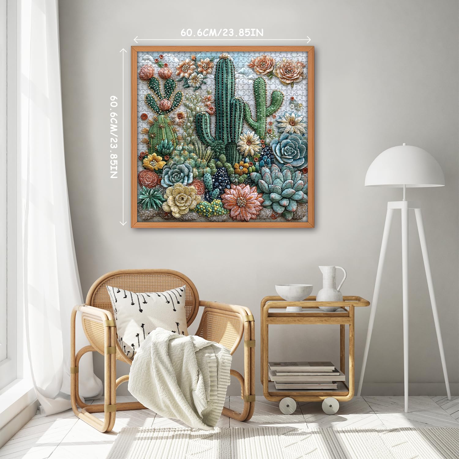 PICKFORU 1000-Piece Cactus Puzzle – Floral Embroidery-Inspired Jigsaw for Adults