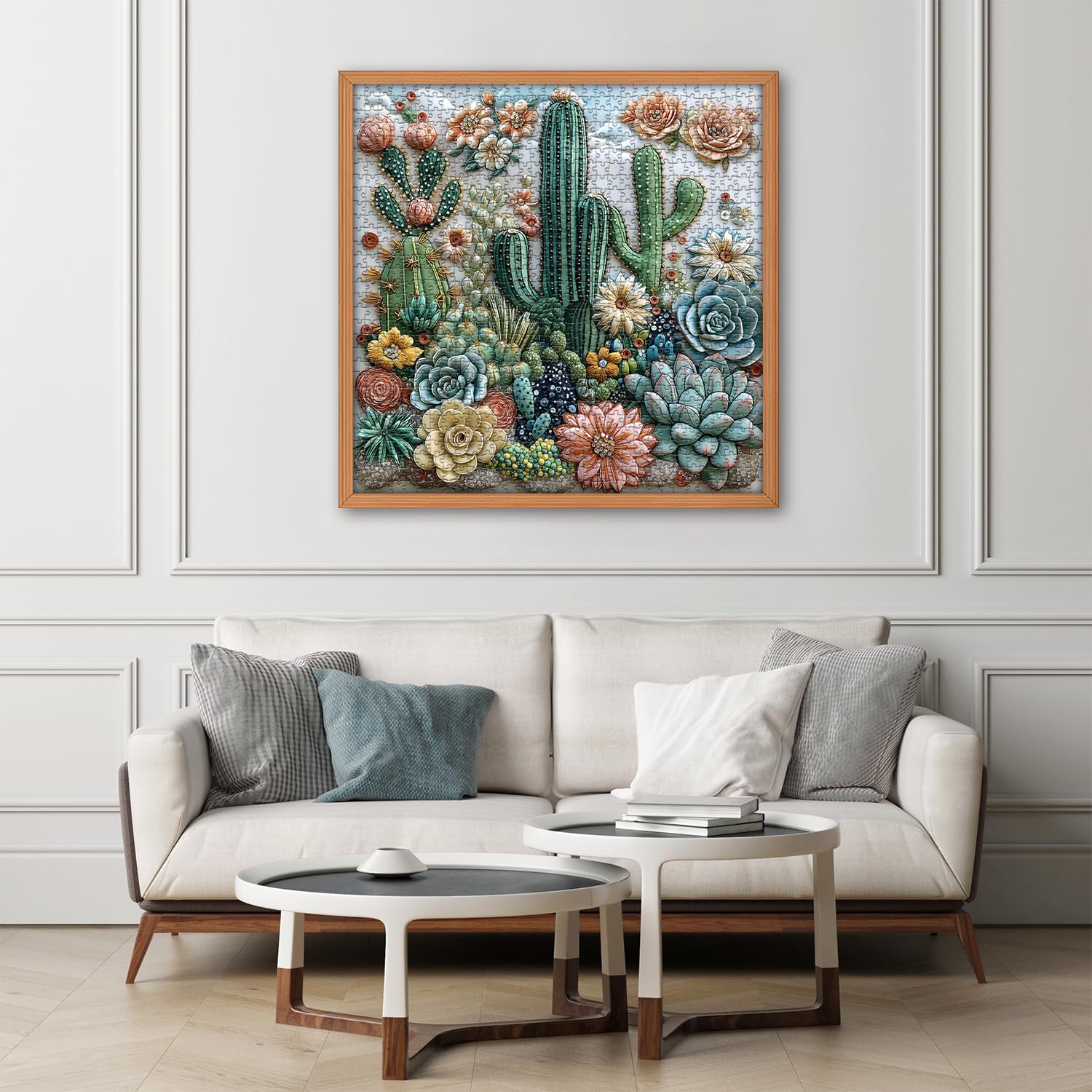 PICKFORU 1000-Piece Cactus Puzzle – Floral Embroidery-Inspired Jigsaw for Adults