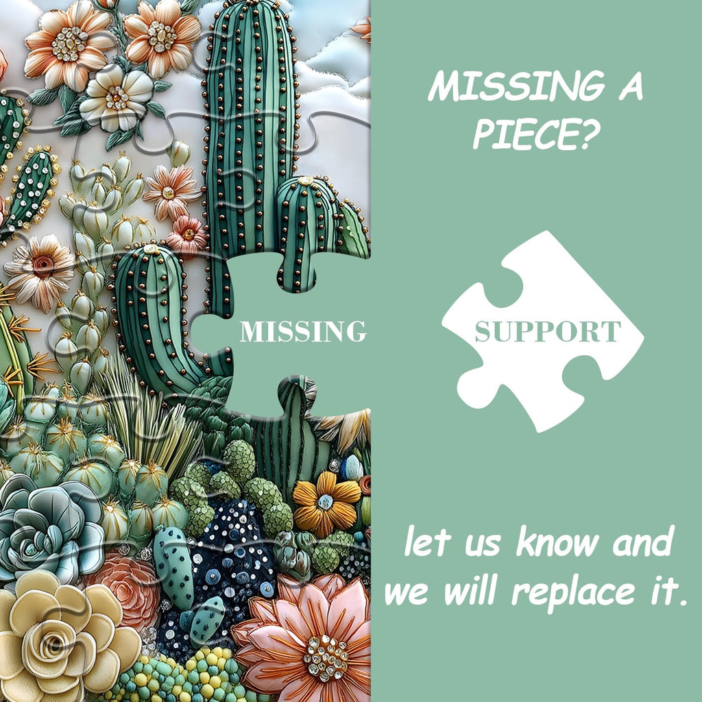 PICKFORU 1000-Piece Cactus Puzzle – Floral Embroidery-Inspired Jigsaw for Adults