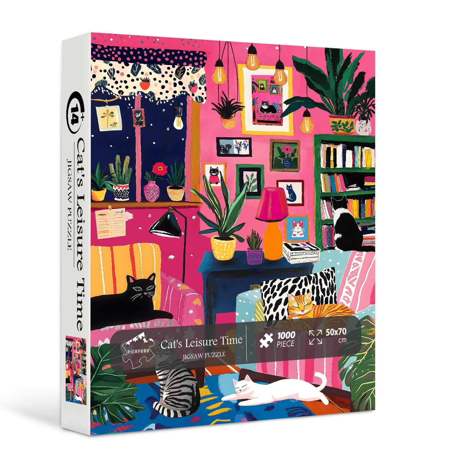 PICKFORU 1000 Piece Cat Puzzle for Adults – Colorful Kitty Plant Jigsaw, Difficult Art Puzzle for Home Decor