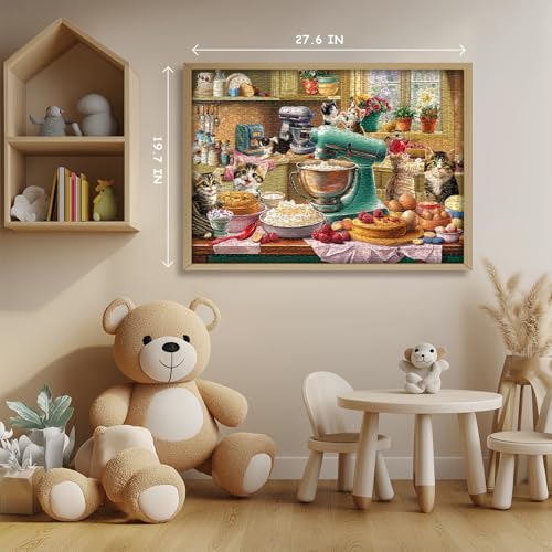 PICKFORU 1000-Piece Cat Puzzle – Kittens Baking in a Whimsical Kitchen Scene, 70x50cm, with Poster and Letter Backing