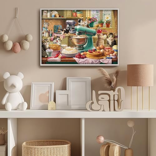 PICKFORU 1000-Piece Cat Puzzle – Kittens Baking in a Whimsical Kitchen Scene, 70x50cm, with Poster and Letter Backing