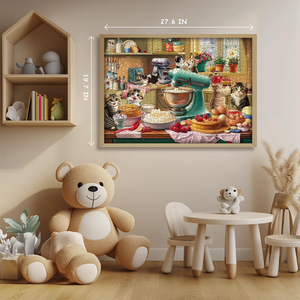 PICKFORU 1000-Piece Cat Puzzle – Kittens Baking in a Whimsical Kitchen Scene, 70x50cm, with Poster and Letter Backing
