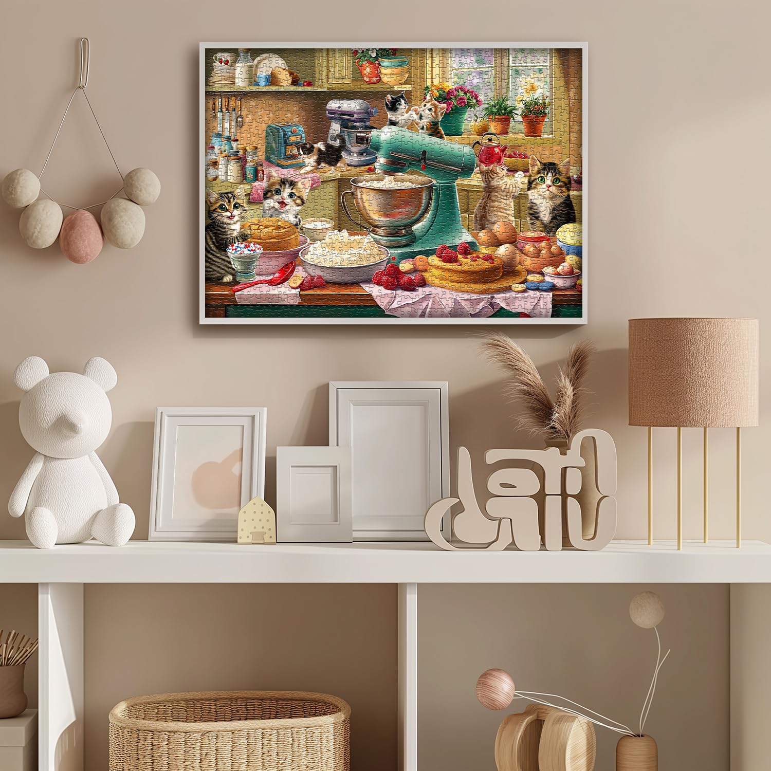 PICKFORU 1000-Piece Cat Puzzle – Kittens Baking in a Whimsical Kitchen Scene, 70x50cm, with Poster and Letter Backing